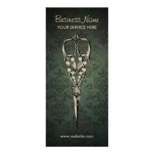 Antique Scissor Elegant Damask Hair Salon Rack Card