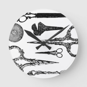 Antique Scissors Vignette Round Clock