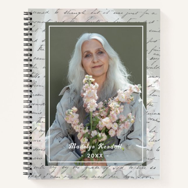 Antique Script Handwriting Personalized Photo Notebook (Front)