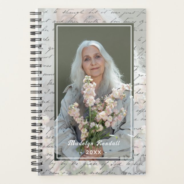 Antique Script Handwriting Personalized Photo Planner (Front)