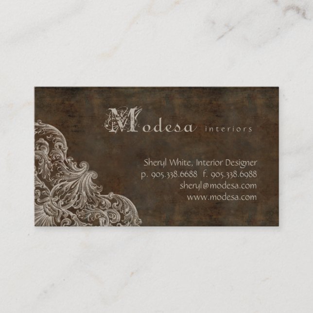 Antique Scroll Business Card Interior Design Brown (Front)