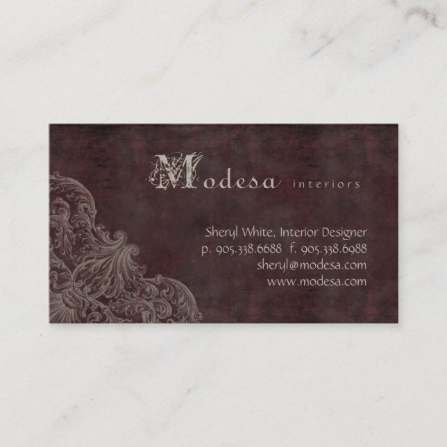Antique Scroll Business Card Interior Design Burgu (Front)
