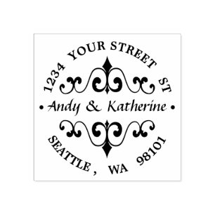 Antique Scroll Return Address Round Rubber Stamp