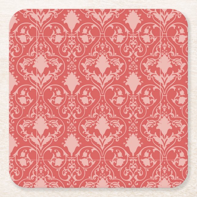 Antique scroll wallpaper 2 square paper coaster (Front)