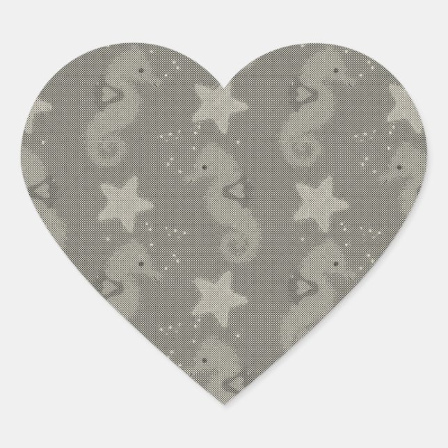 Antique Seahorse And Starfish Pattern Heart Sticker (Front)