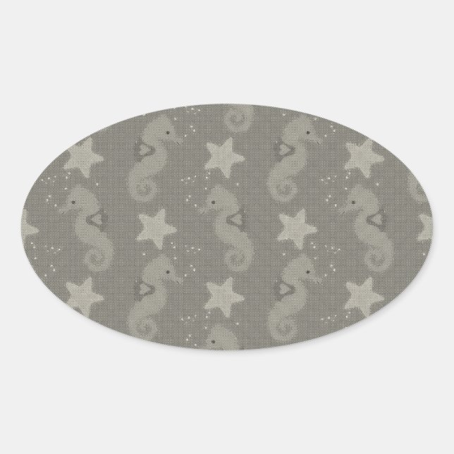 Antique Seahorse And Starfish Pattern Oval Sticker (Front)