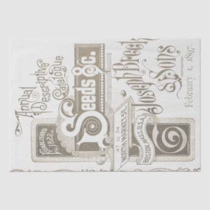 Antique Seed Catalogue Typography Decoupage Taupe Tissue Paper