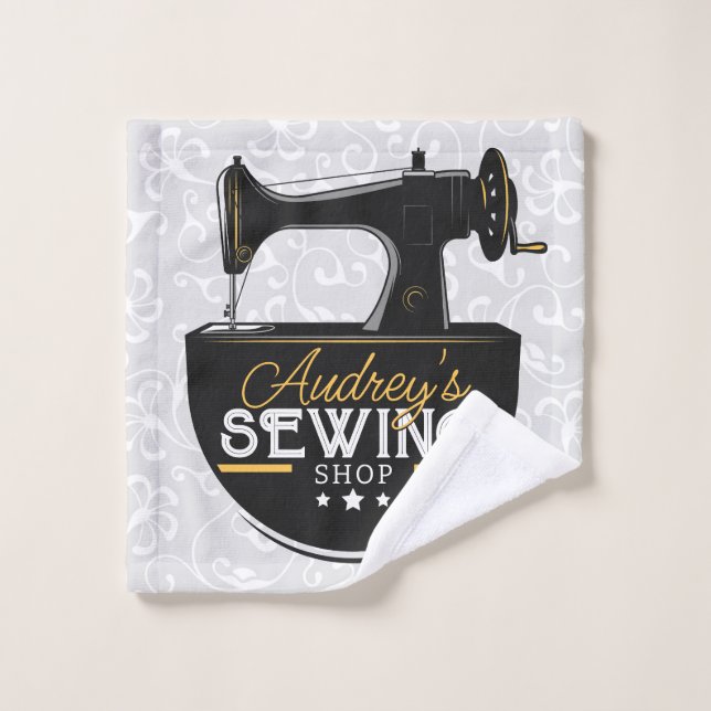 Antique Sewing Machine ADD NAME Seamstress Tailor Bath Towel Set (Wash Cloth)