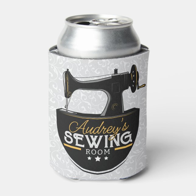 Antique Sewing Machine ADD NAME Seamstress Tailor  Can Cooler (Can Front)