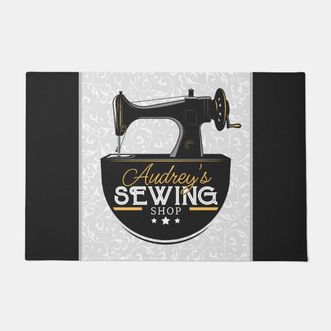 Antique Sewing Machine ADD NAME Seamstress Tailor Doormat (Front)