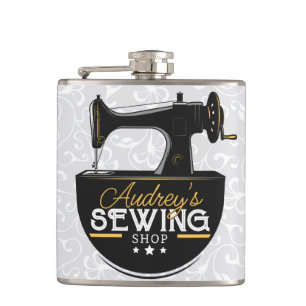 Antique Sewing Machine ADD NAME Seamstress Tailor Hip Flask