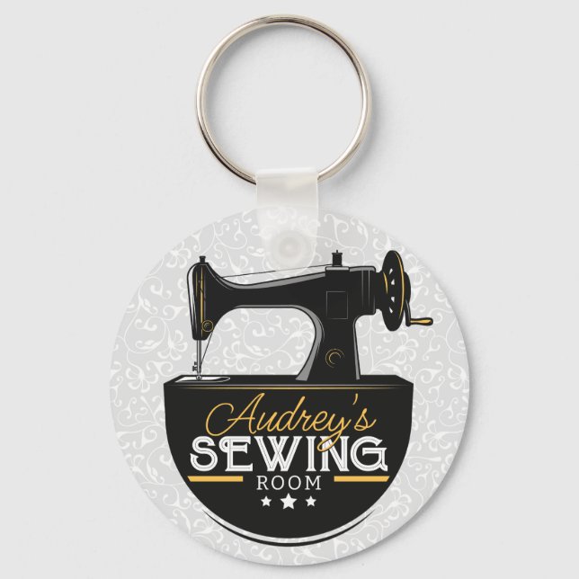 Antique Sewing Machine ADD NAME Seamstress Tailor  Key Ring (Front)