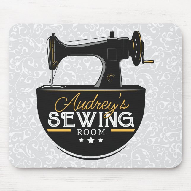 Antique Sewing Machine ADD NAME Seamstress Tailor Mouse Mat (Front)