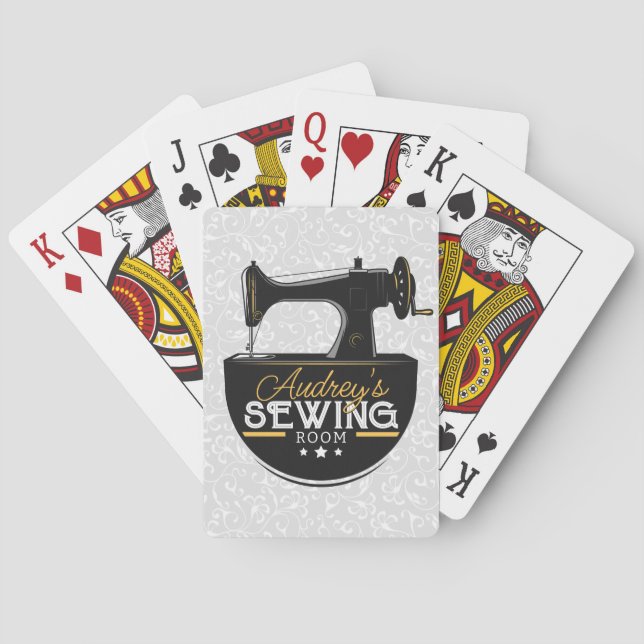 Antique Sewing Machine ADD NAME Seamstress Tailor  Playing Cards (Back)