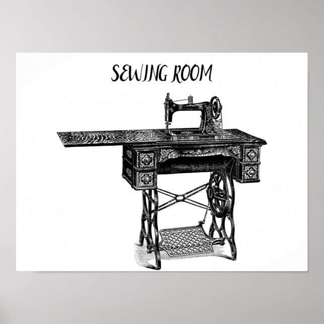 Antique sewing machine sewing room art poster (Front)