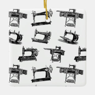 Antique Sewing Machines CUSTOM BACKGROUND COLOR Ceramic Ornament