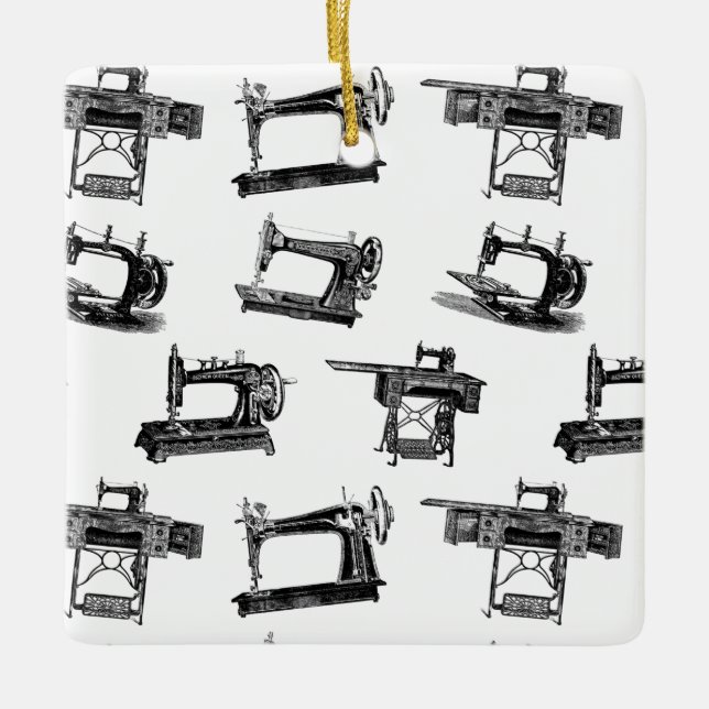 Antique Sewing Machines CUSTOM BACKGROUND COLOR Ceramic Ornament (Front)