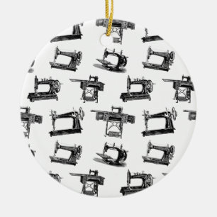 Antique Sewing Machines CUSTOM BACKGROUND COLOR Ceramic Tree Decoration