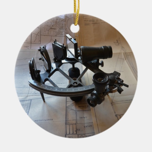 Antique Sextant Ceramic Tree Decoration (Front)