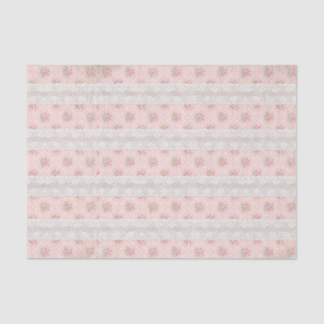 Antique Shabby Pink Roses and Lace Tissue Paper (Front)