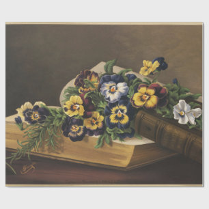 Antique Shakespeare Book and Colorful Pansy Wrapping Paper