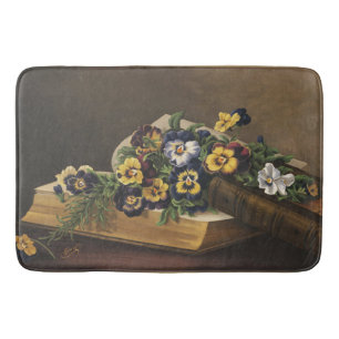 Antique Shakespeare Book and Colourful Pansy Bath Mat