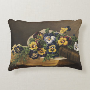 Antique Shakespeare Book and Colourful Pansy Decorative Cushion