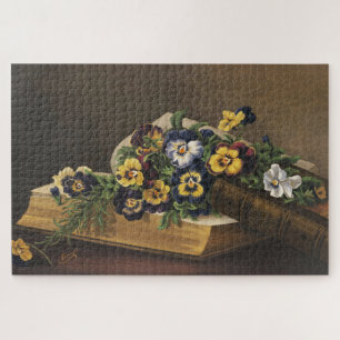 Antique Shakespeare Book and Colourful Pansy Jigsaw Puzzle