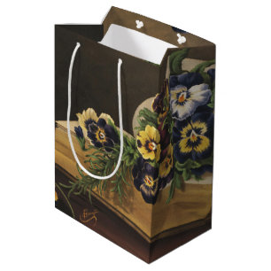 Antique Shakespeare Book and Colourful Pansy Medium Gift Bag
