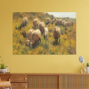 Antique Sheep Pasture Vintage Farmhouse Country  Canvas Print