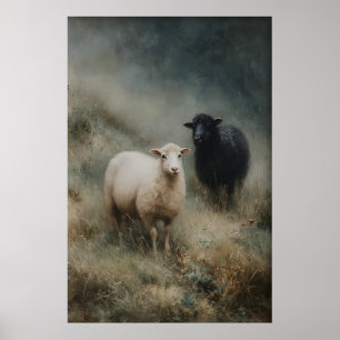 Antique Sheeps Print, Black Sheep Farmhouse Poster