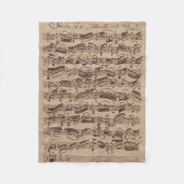 Antique Sheet Music Bach Manuscript Fleece Blanket (Front)