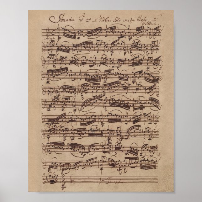 Antique Sheet Music Bach Manuscript Poster (Front)