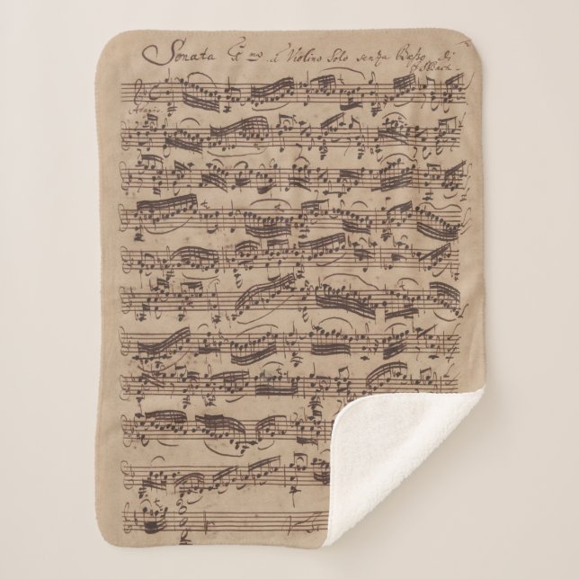 Antique Sheet Music Bach Manuscript Sherpa Blanket (Front)