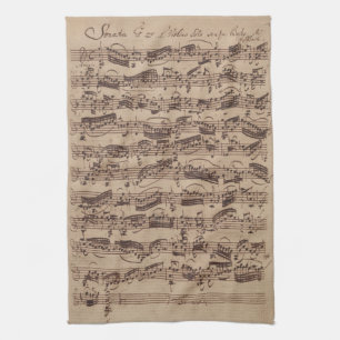 Antique Sheet Music Bach Manuscript Tea Towel