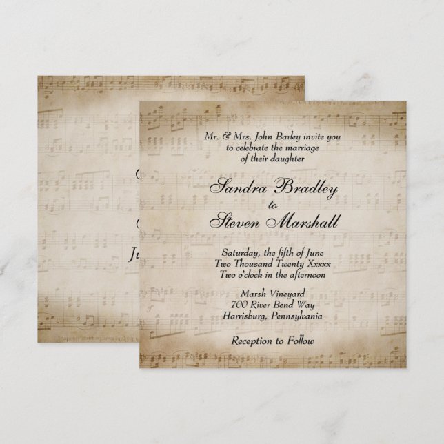 Antique Sheet Music Theme Wedding Invitation (Front/Back)