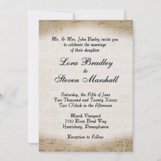 Antique Sheet Music Theme Wedding Invitation