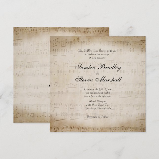 Antique Sheet Music Theme Wedding Invitation (Front/Back)