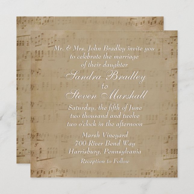 Antique Sheet Music Theme Wedding Invitation (Front/Back)