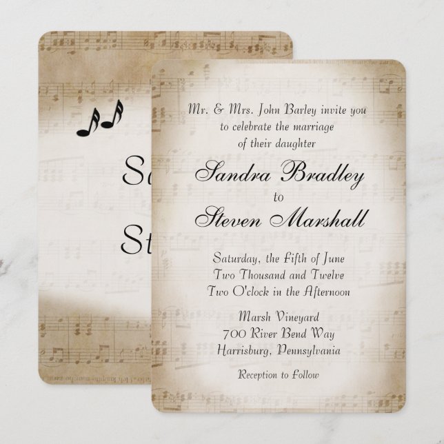Antique Sheet Music Theme Wedding Invitation (Front/Back)