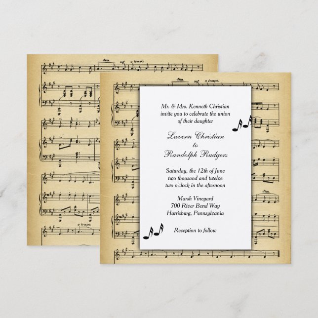 Antique Sheet Music Theme Wedding Invitation (Front/Back)