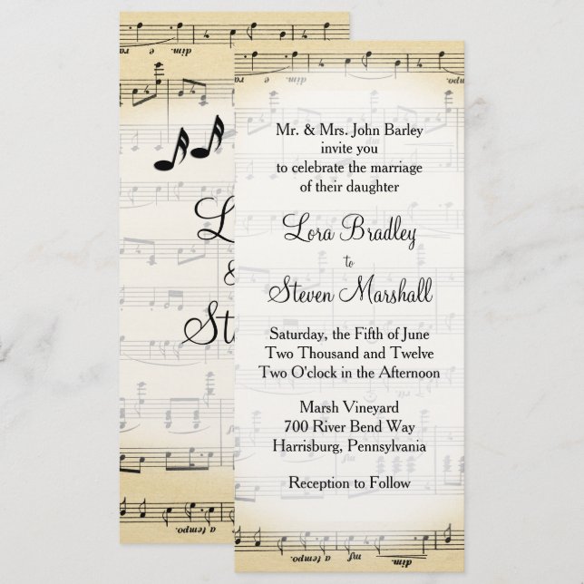 Antique Sheet Music Theme Wedding Invitation (Front/Back)