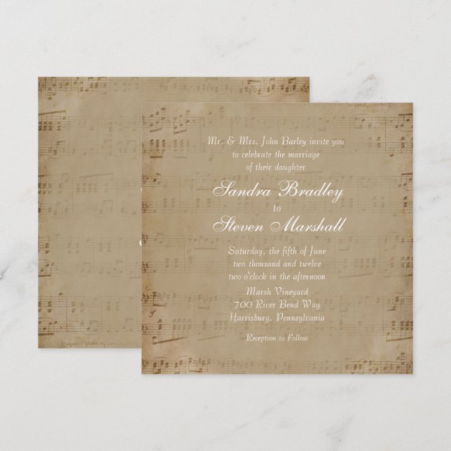 Antique Sheet Music Theme Wedding Invitation (Front/Back)