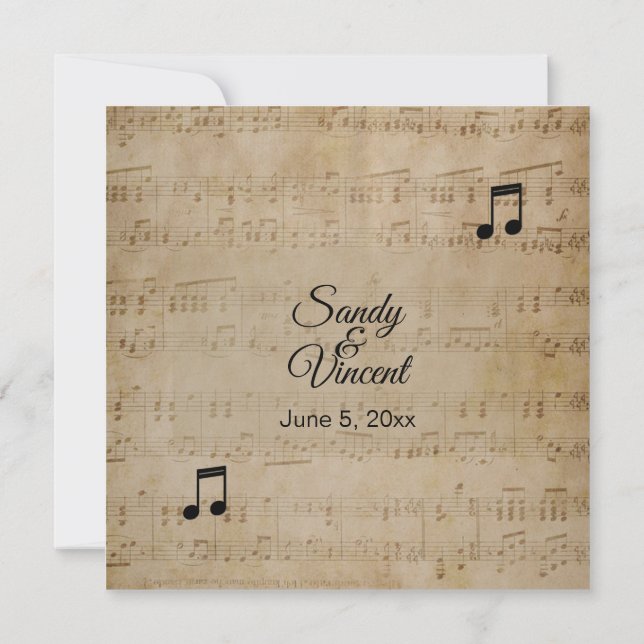 Antique Sheet Music Theme Wedding Invitation (Back)