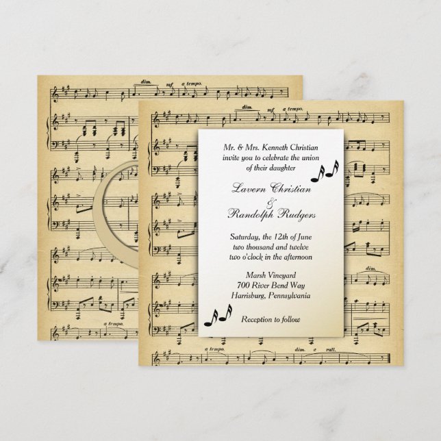 Antique Sheet Music Theme Wedding Invitation (Front/Back)