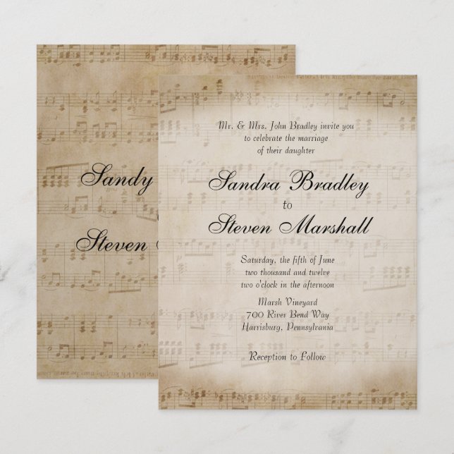 Antique Sheet Music Theme Wedding Invitation (Front/Back)