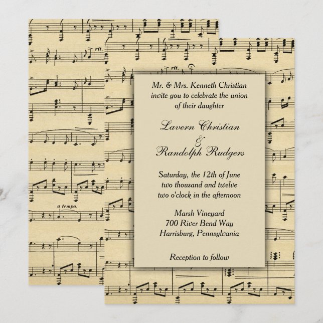 Antique Sheet Music Wedding Invitation (Front/Back)
