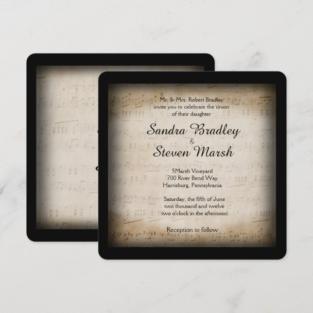Antique Sheet Music Wedding Invitation (Front/Back)