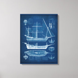 Antique Ship Blueprint I Canvas Print