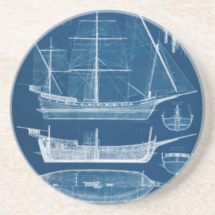 Antique Ship Blueprint I Coaster
